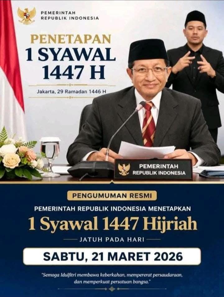 Pemerintah Tetapkan Idul Fitri 1447 H Jatuh pada 21 Maret 2026